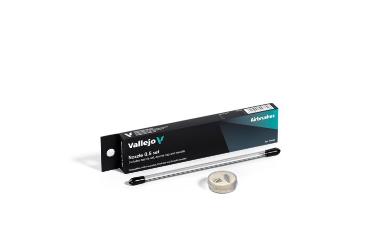 Vallejo 90024 Complete Nozzle Set 0,5 mm voor Innovator, Profinish & EasyAir Airbrush - Naald, Nozzle en Nozzle Cap - Val90024 xs 1x - VAL90024-XS