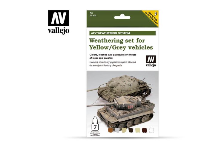 Vallejo 78405 Weathering for Yellow/Grey AFV Vehicles - Set - Weathering set for yellow grey vehicles vallejo afv 1 - VAL78405-XS
