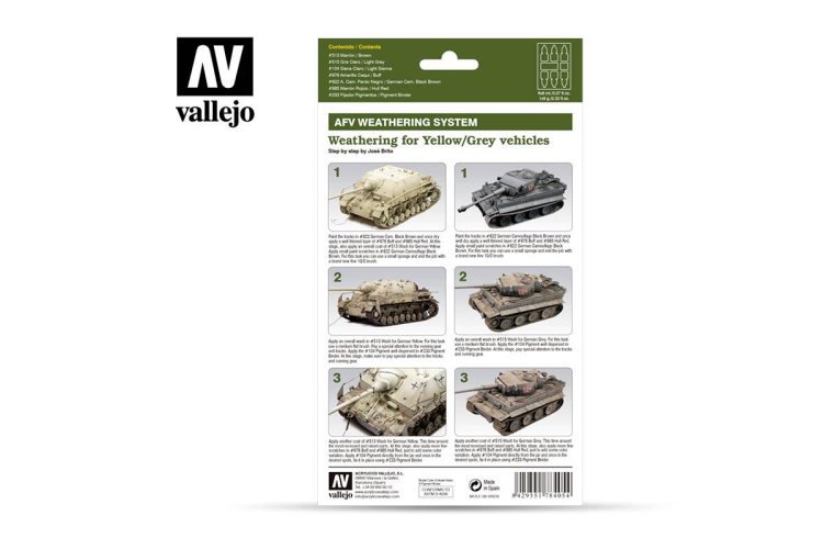 Vallejo 78405 Weathering for Yellow/Grey AFV Vehicles - Set - Weathering set for yellow grey vehicles vallejo afv 78405 back - VAL78405-XS