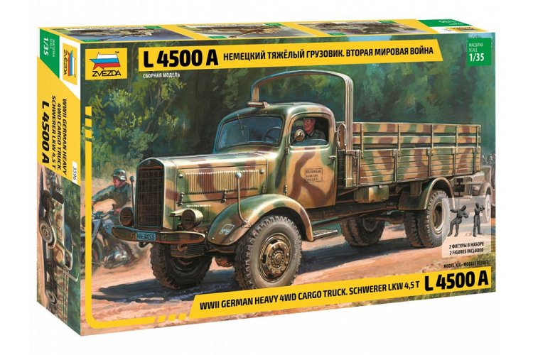 1:35 Zvezda 3596 WWII German Heavy 4WD Cargo Truck L 4500 A - Schwerer Lkw 4,5 t - Zvz3596 1 - ZVZ3596